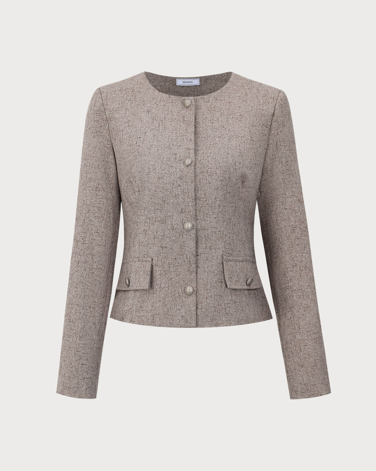 Ella Paris™ | Veste kaki à col rond et à simple boutonnage