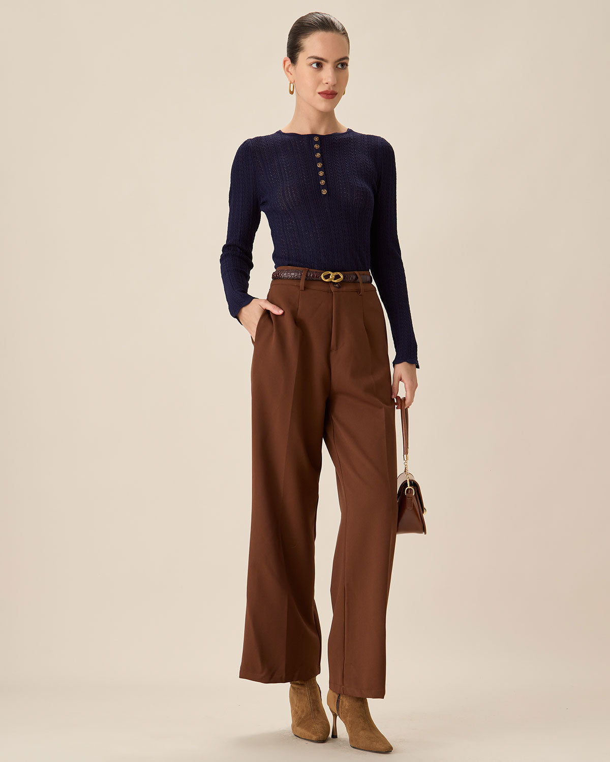 Ella Paris™ | Pull à col rond et étroit, marine