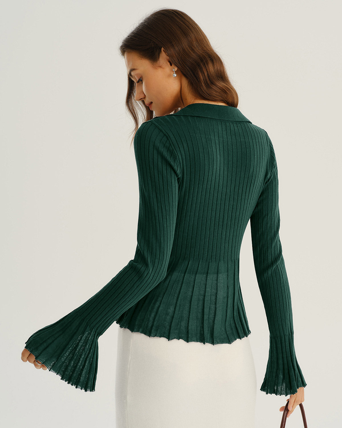 Ella Paris™ | Cardigan en tricot à manches cloche à col en V vert