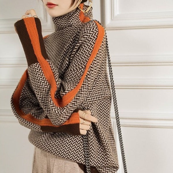 Ella Paris™ Clémence | Pull à col roulé à rayures contrastantes