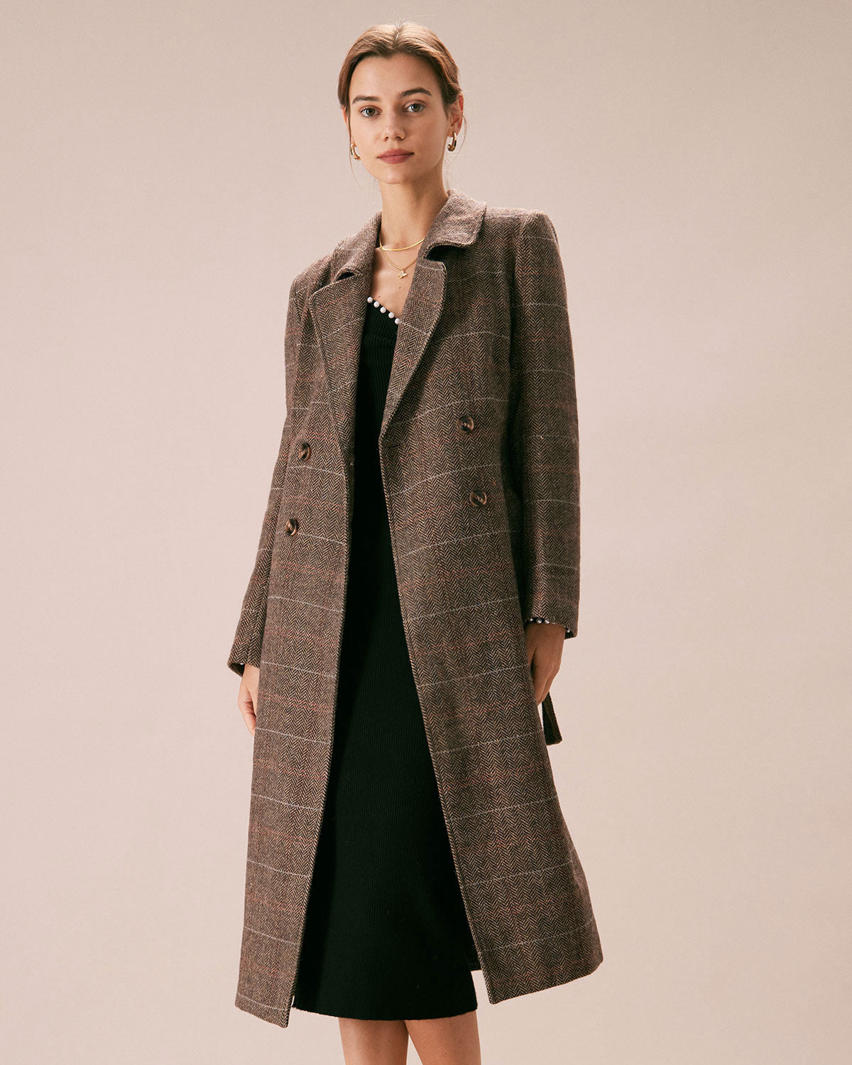 Ella Paris™ | The Coffee Lapelted Belted Double Breasted Coat (Manteau à double boutonnage ceinturé)