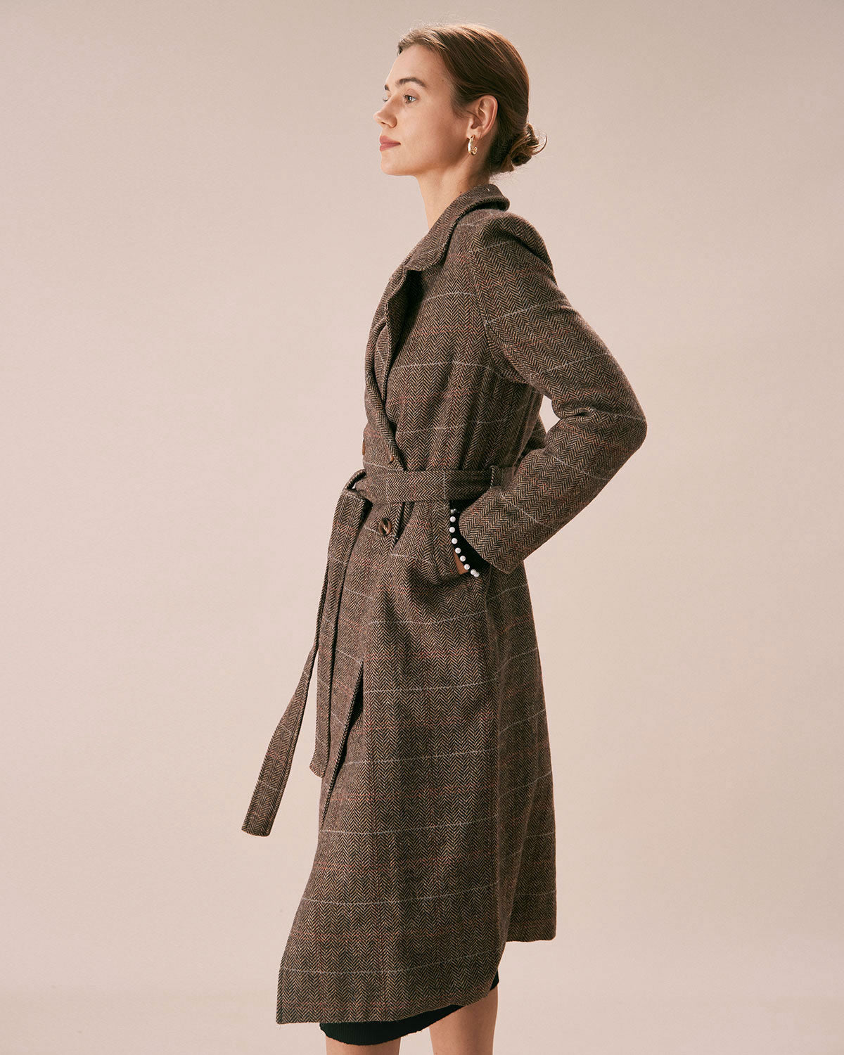 Ella Paris™ | The Coffee Lapelted Belted Double Breasted Coat (Manteau à double boutonnage ceinturé)