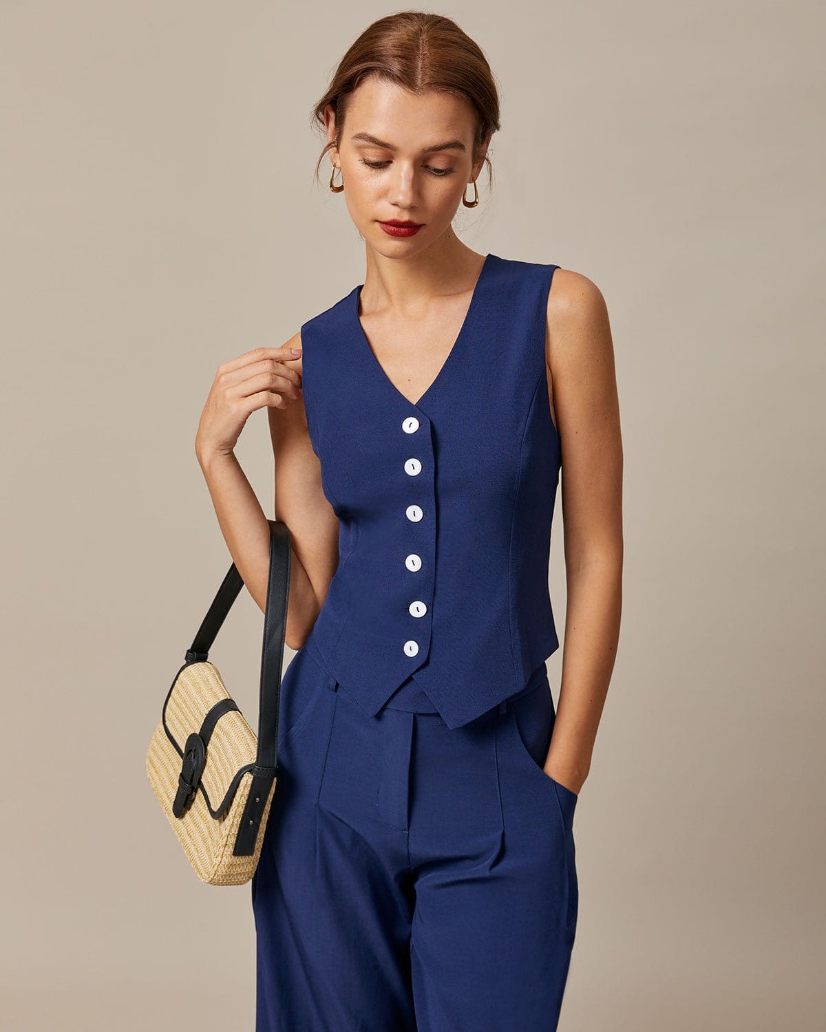 Ella Paris™ | Pantalon droit à poches taille haute