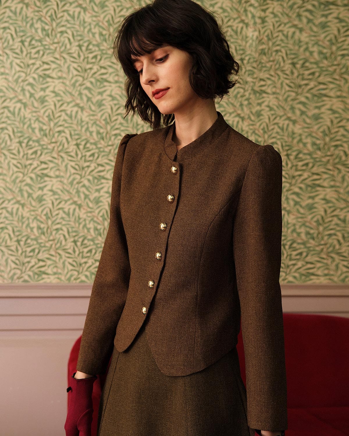 Ella Paris™ | The Solid Retro Veste en tweed à simple boutonnage
