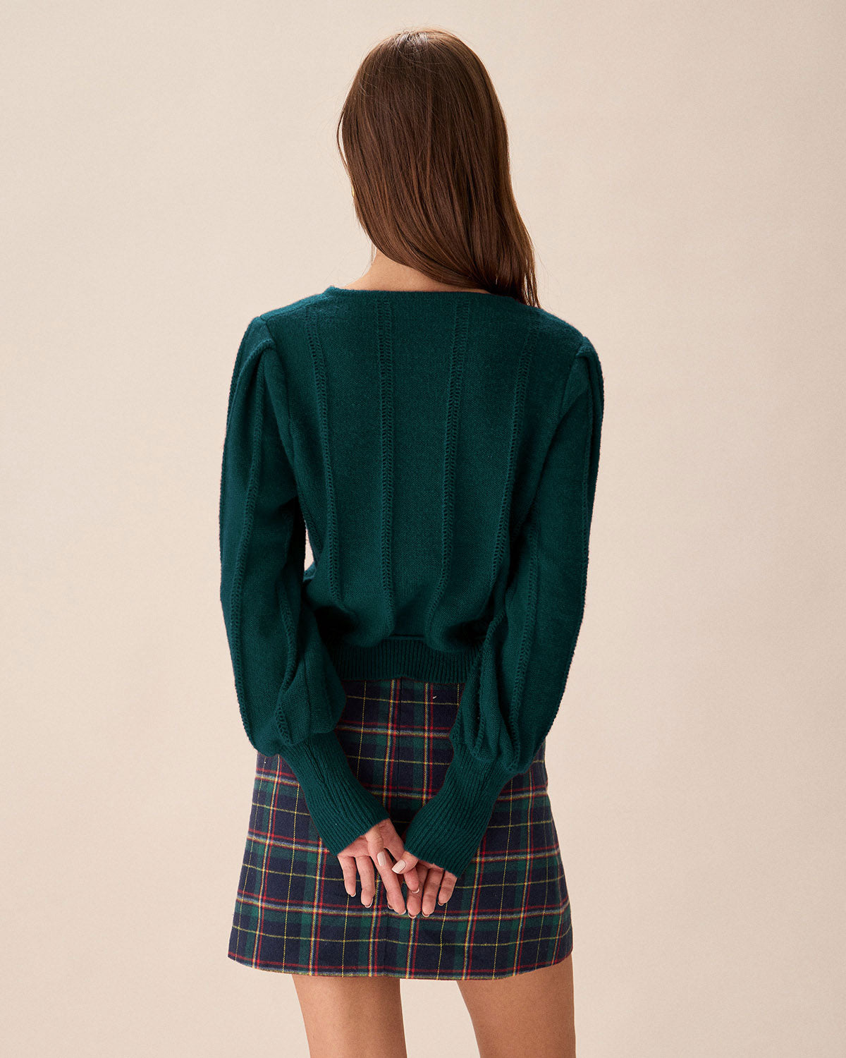 Ella Paris™ | Cardigan en maille à manches de lanterne verte