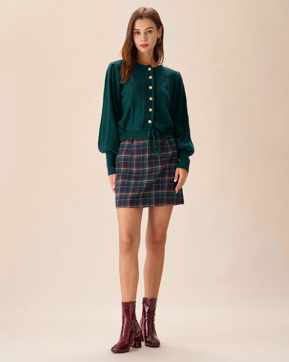 Ella Paris™ | Cardigan en maille à manches de lanterne verte