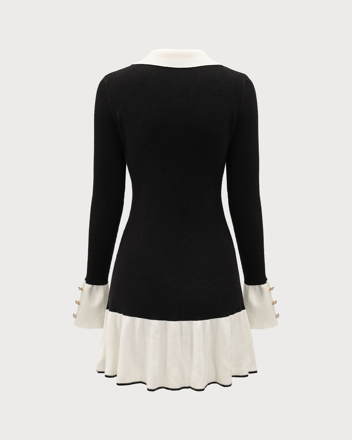 Ella Paris™ | Robe pull noire à manches évasées contrastantes