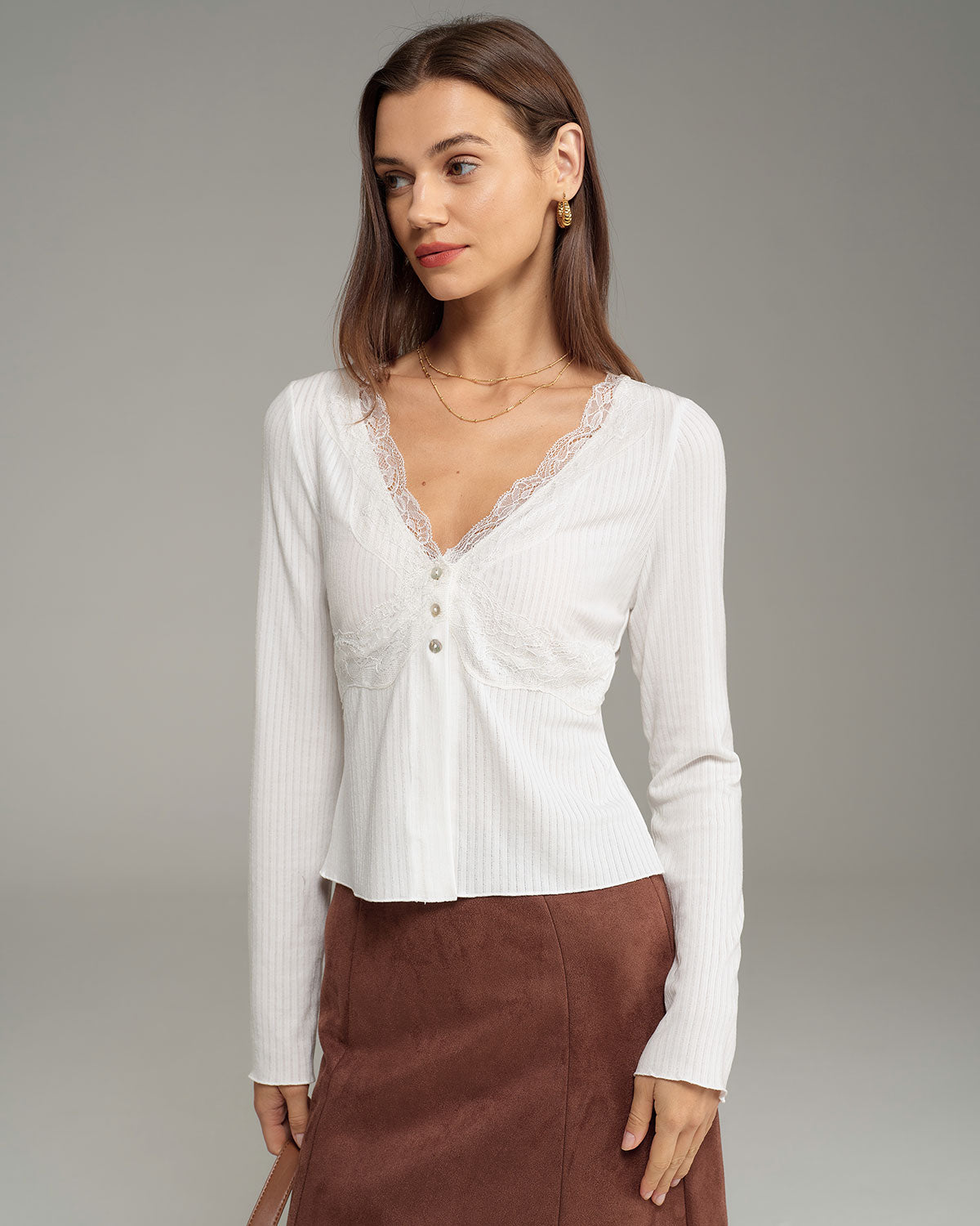 Ella Paris™ | Cardigan blanc en tricot à col en V