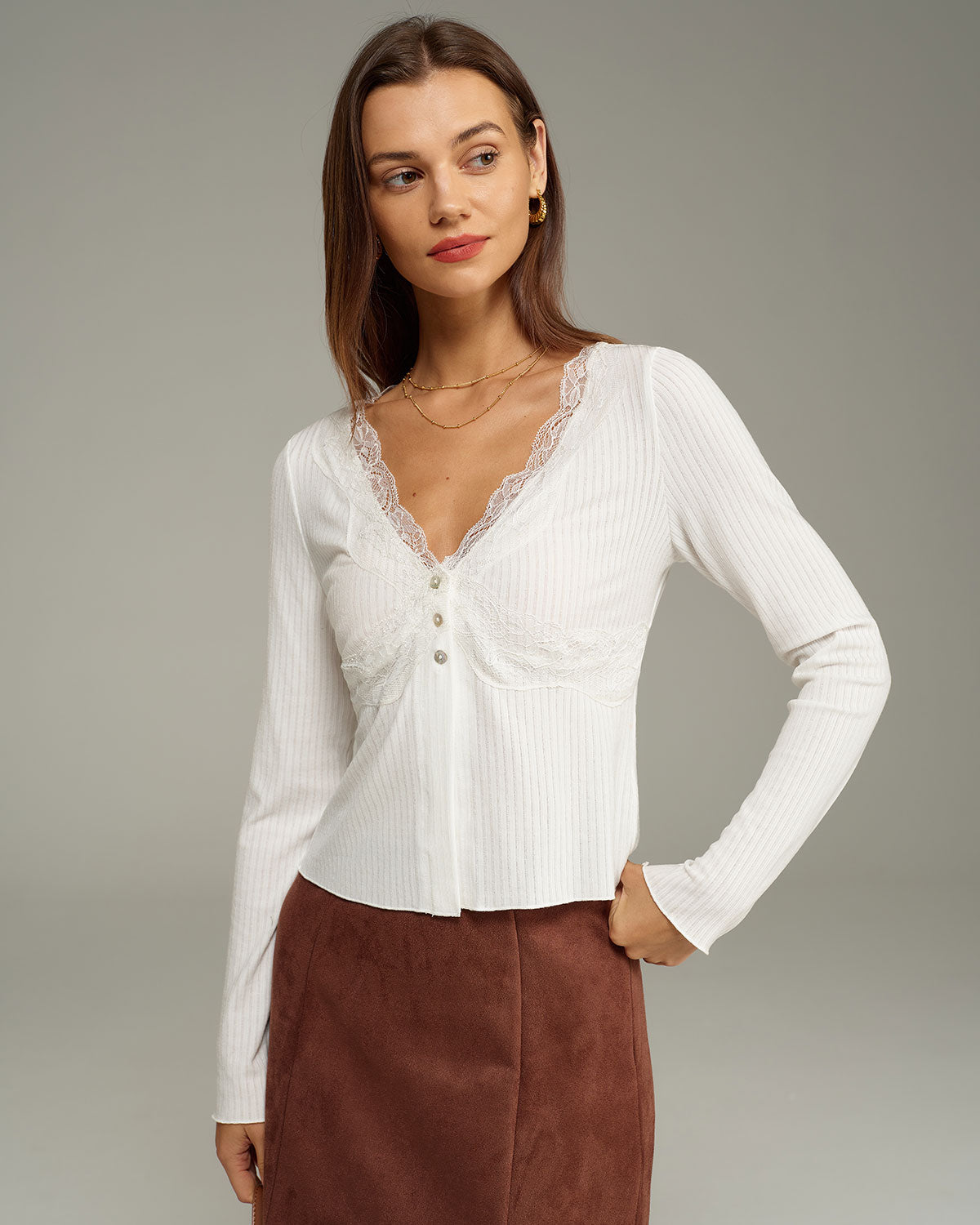 Ella Paris™ | Cardigan blanc en tricot à col en V