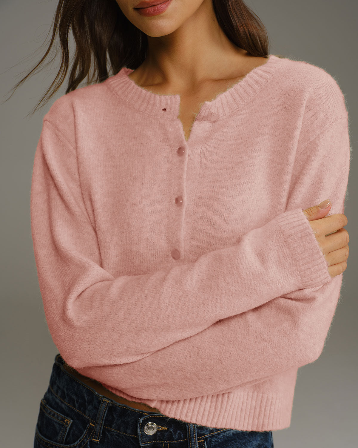 Ella Paris™ | Cardigan en tricot à col rond rose