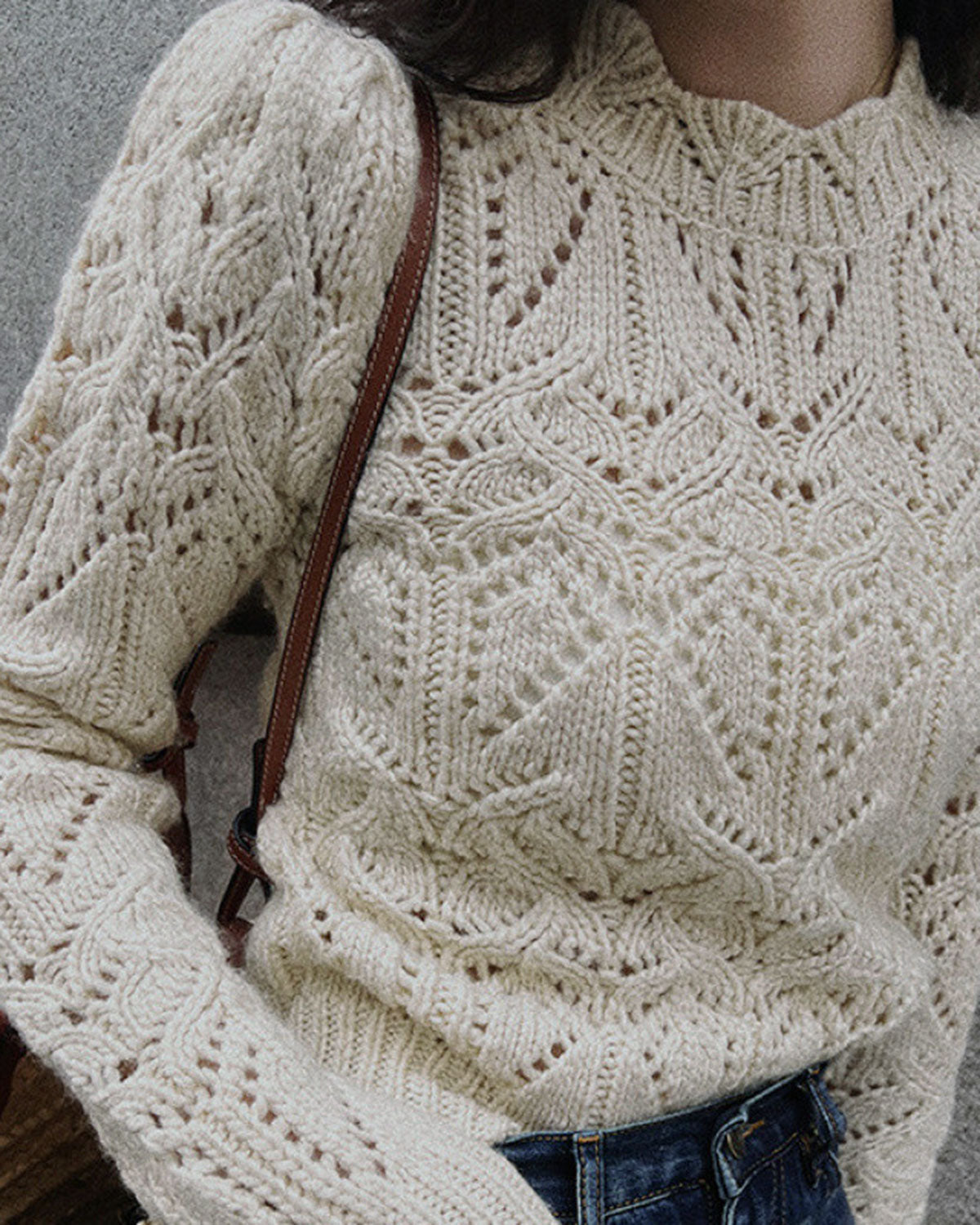 Ella Paris™ | Pull blanc à col rond avec découpes