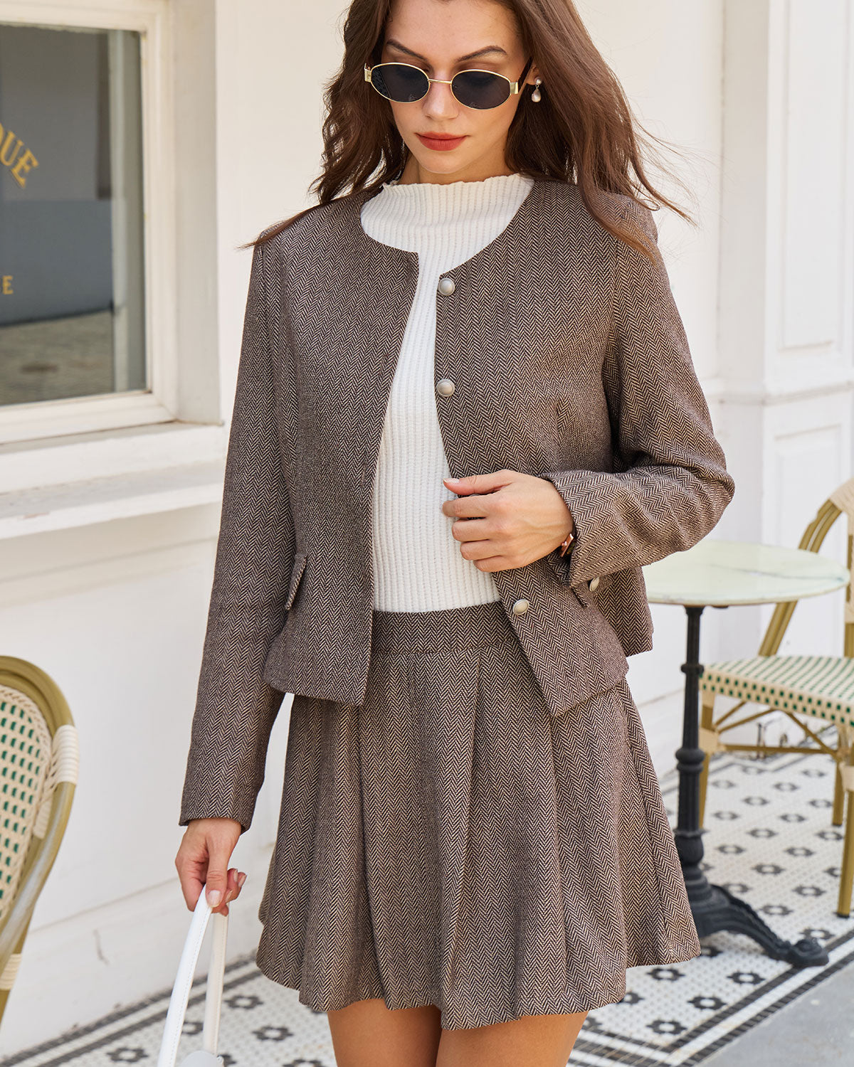 Ella Paris™ | Veste brune à poches boutonnées