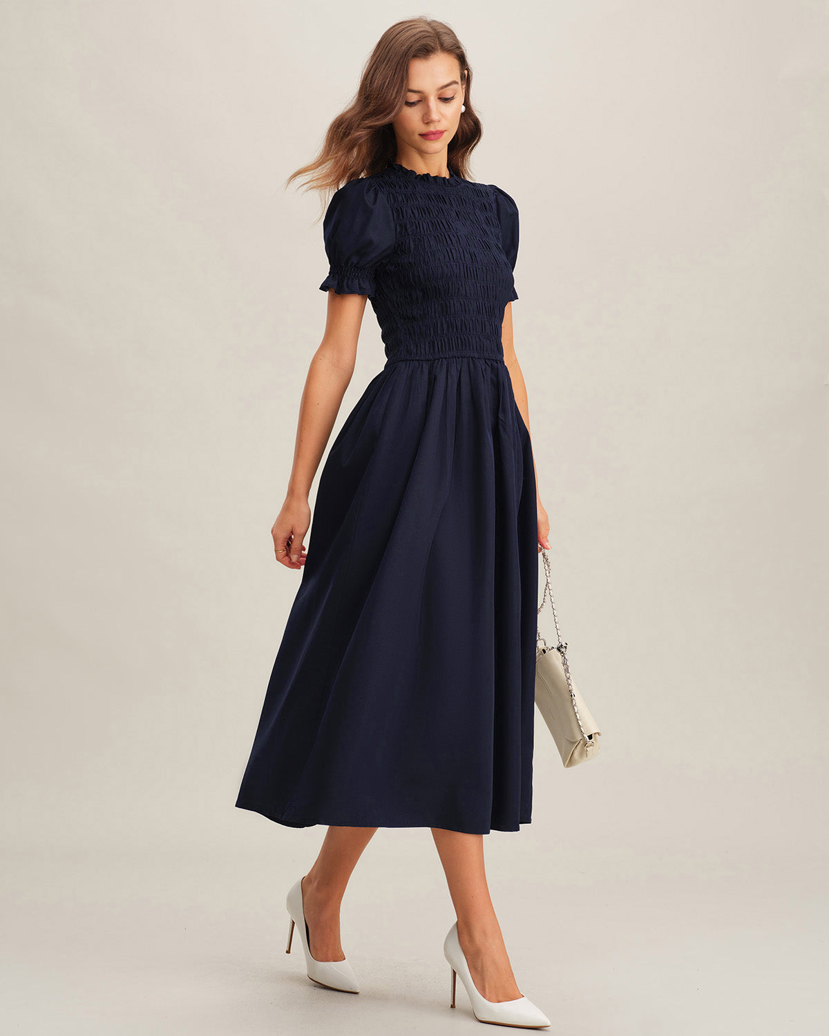 Ella Paris™ | Robe midi trapèze bleue à fronces