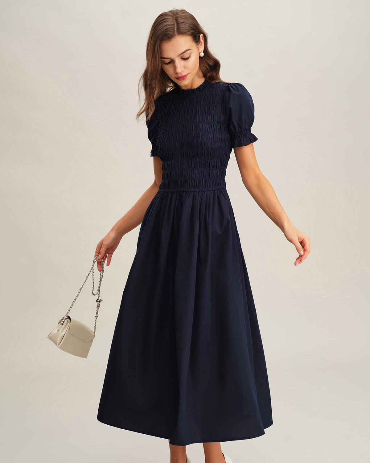 Ella Paris™ | Robe midi trapèze bleue à fronces