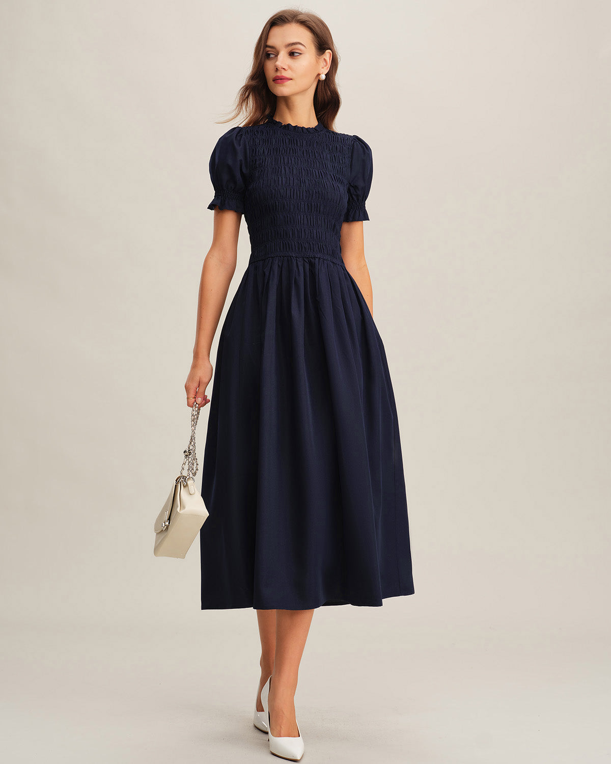 Ella Paris™ | Robe midi trapèze bleue à fronces
