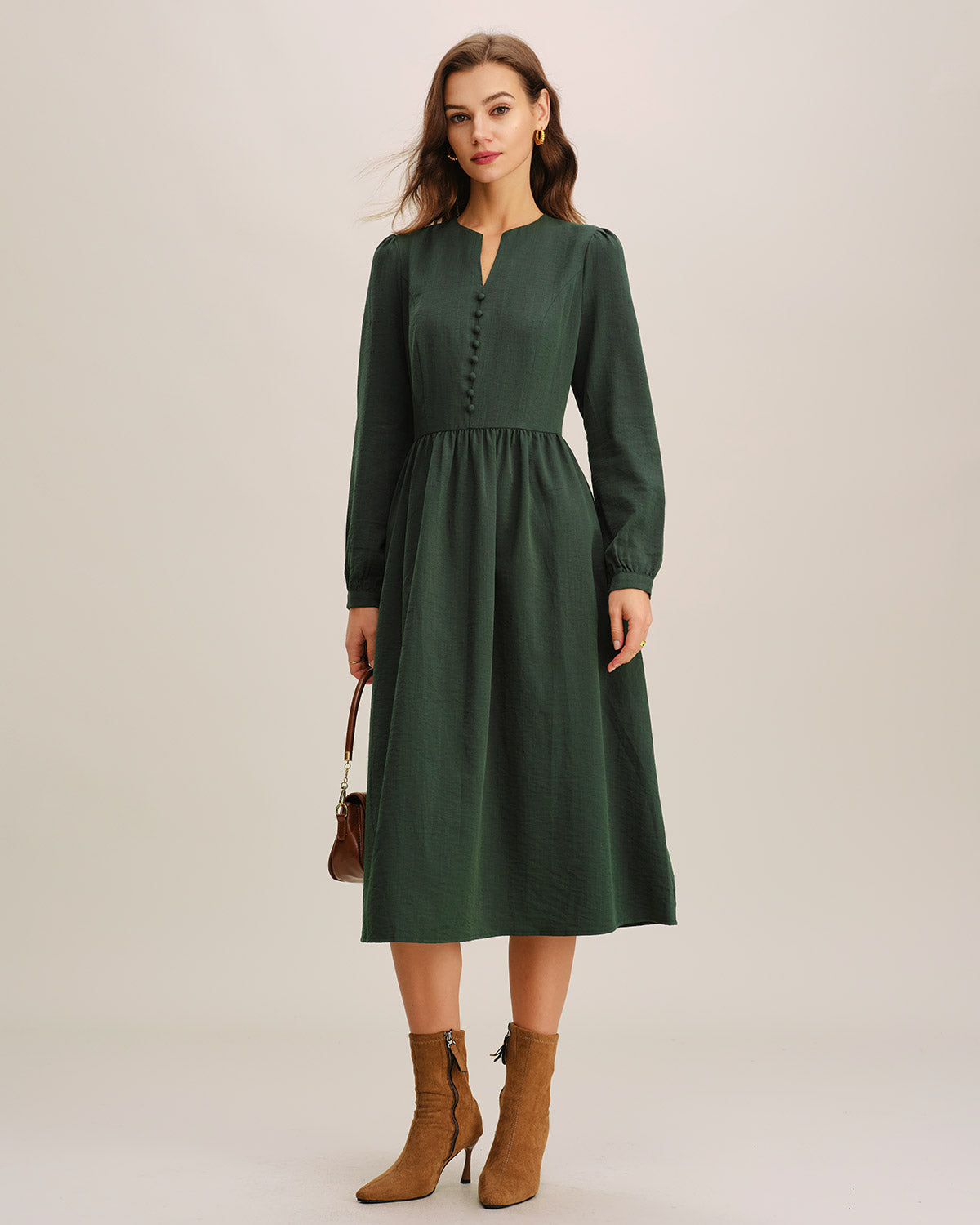 Ella Paris™ | Robe midi trapèze plissée verte