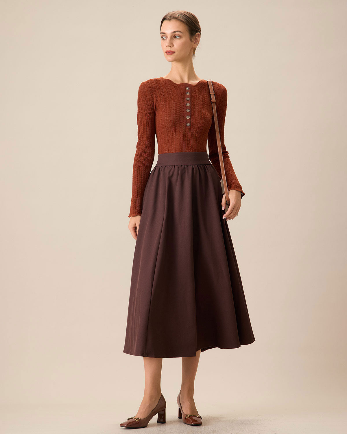 Ella Paris™ | Pull fin à col rond pour femmes, marron