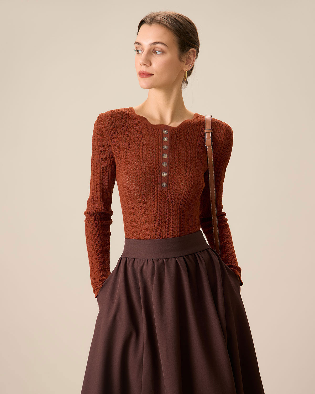 Ella Paris™ | Pull fin à col rond pour femmes, marron