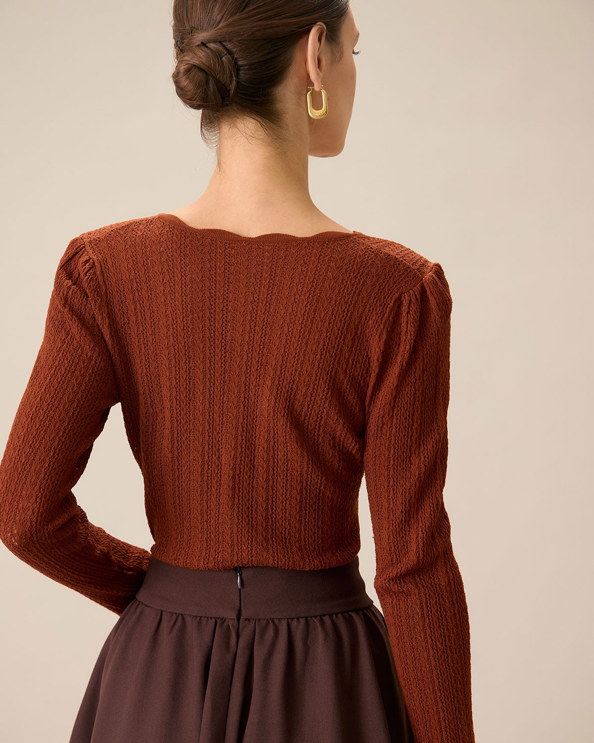 Ella Paris™ | Pull fin à col rond pour femmes, marron