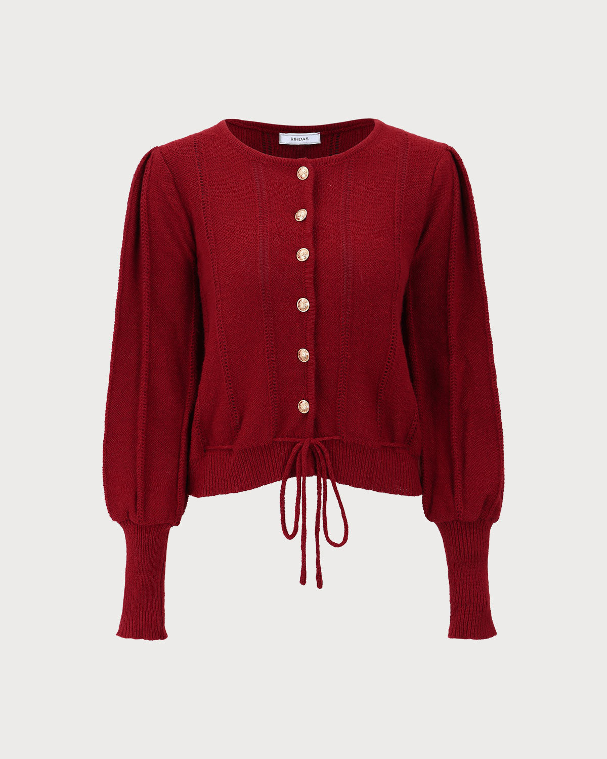Ella Paris™ | Cardigan rouge à manches lanternes et boutonnage simple