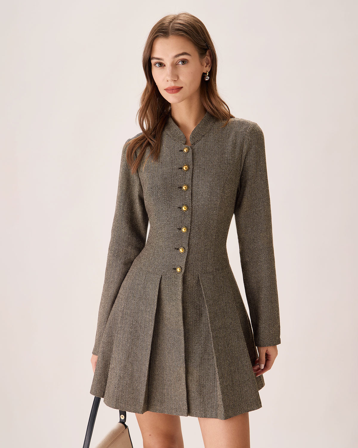 Ella Paris™ | Robe mini plissée marron à boutons