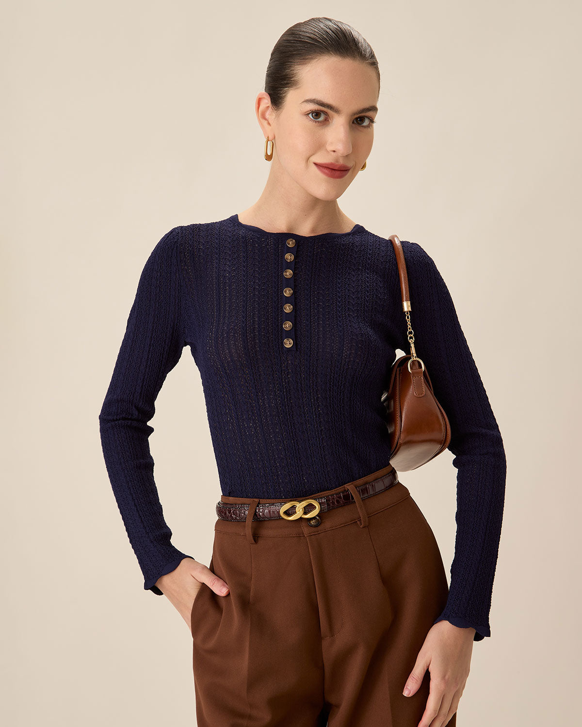 Ella Paris™ | Pull à col rond et étroit, marine