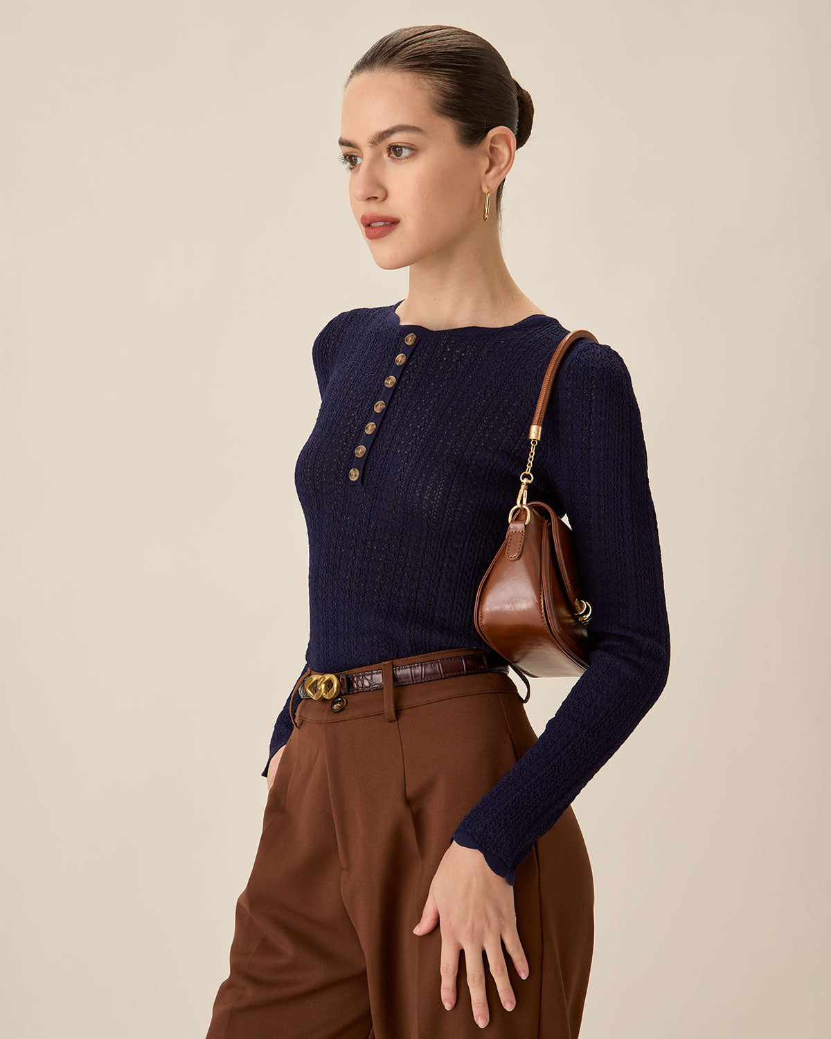 Ella Paris™ | Pull à col rond et étroit, marine
