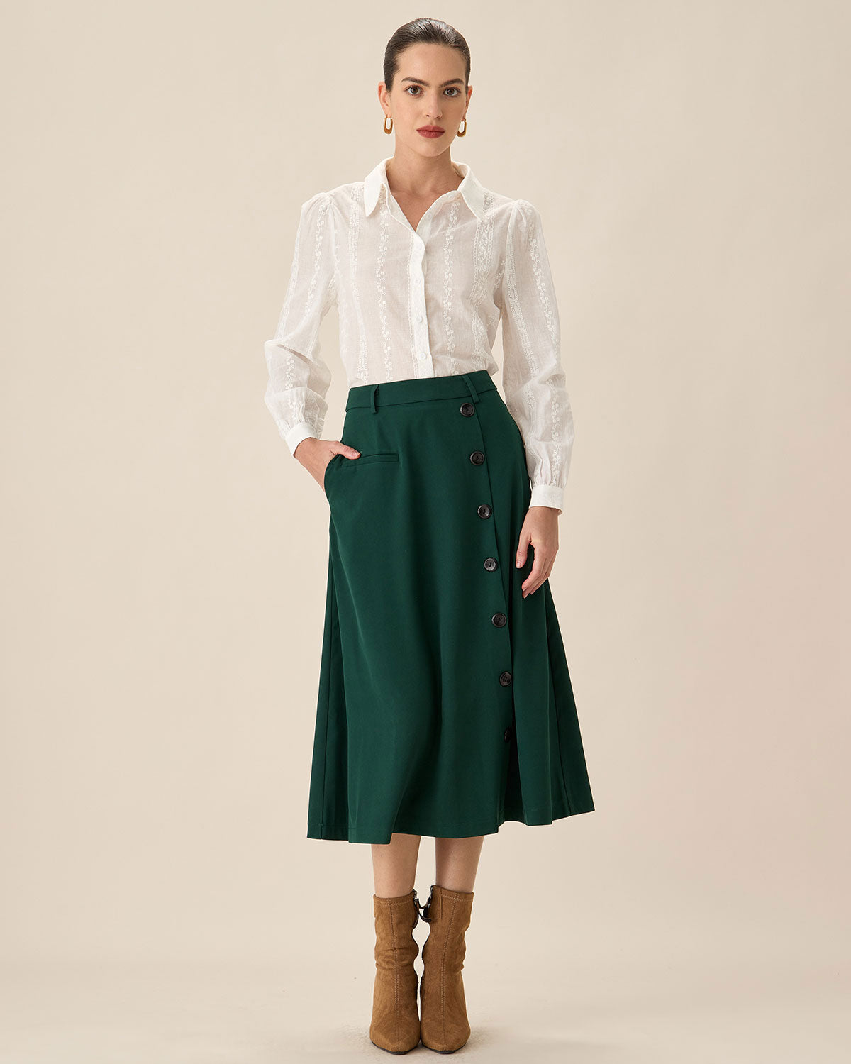 Ella Paris™ | Chemise boutonnée en jacquard blanc