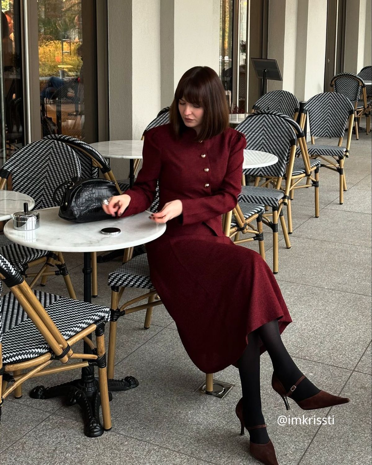 Ella Paris™ | Veste en tweed à simple boutonnage rétro bourgogne