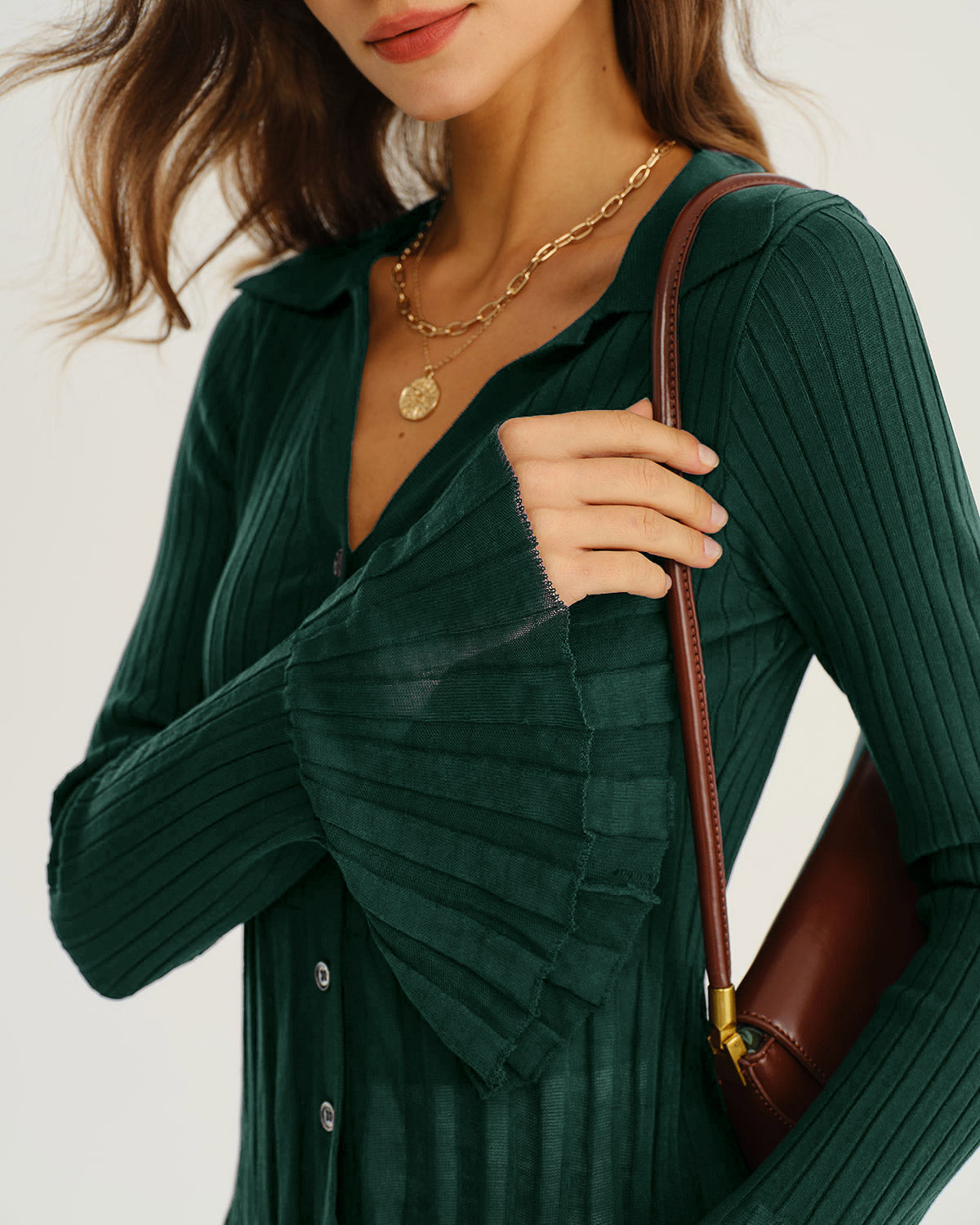 Ella Paris™ | Cardigan en tricot à manches cloche à col en V vert