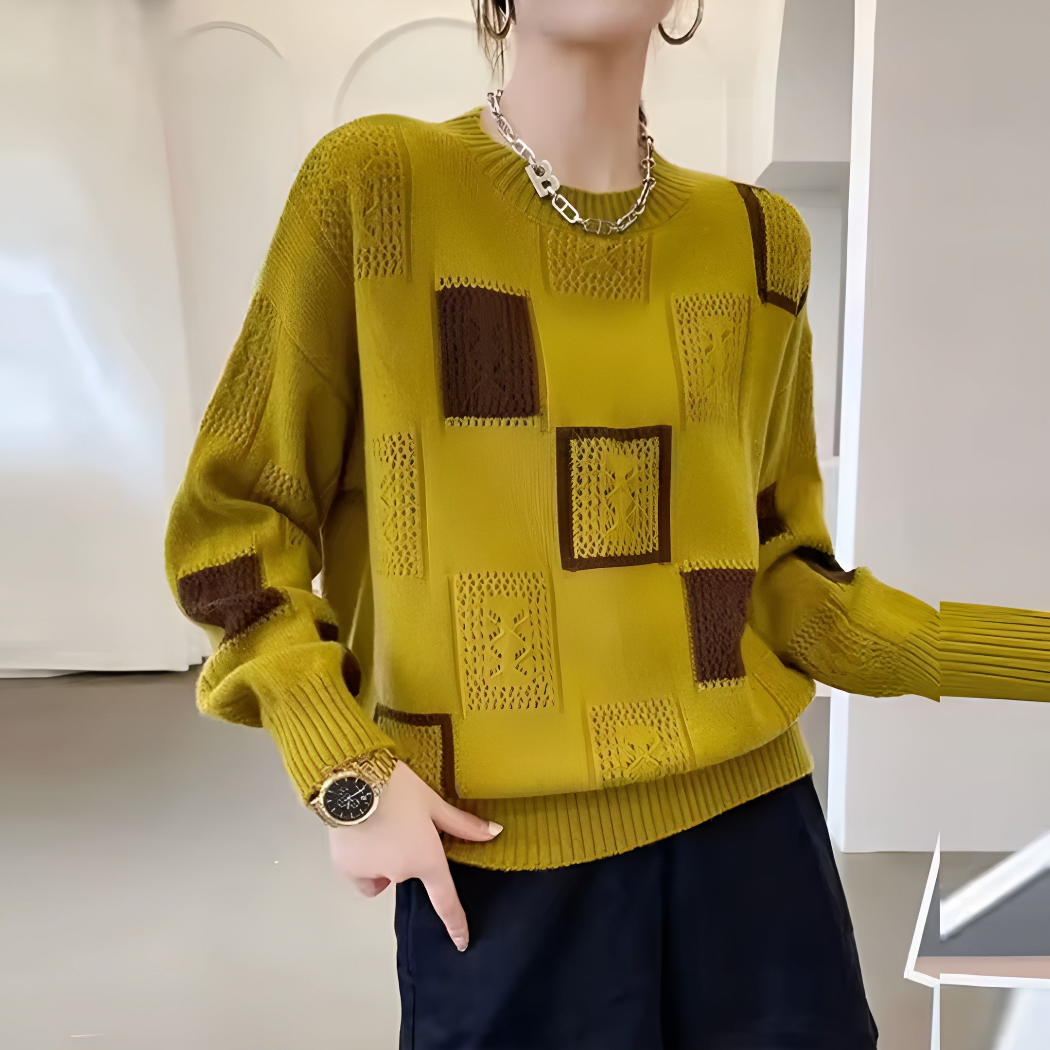 Ella Paris™ Renata | Pull Élégant à Motifs Géométriques Ajourés