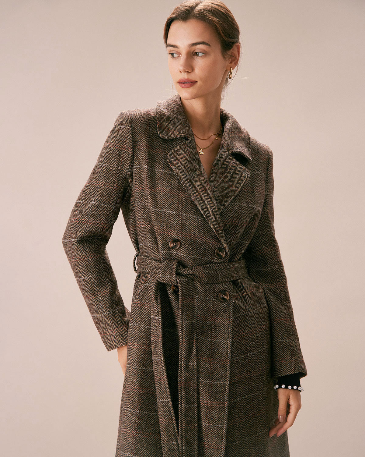 Ella Paris™ | The Coffee Lapelted Belted Double Breasted Coat (Manteau à double boutonnage ceinturé)