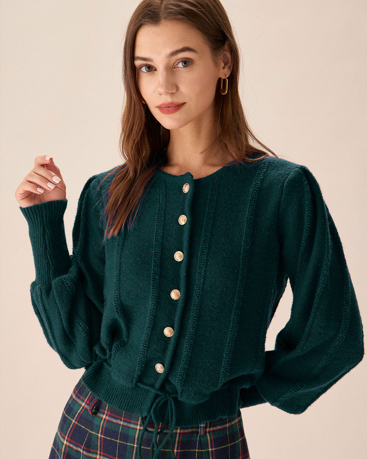 Ella Paris™ | Cardigan en maille à manches de lanterne verte