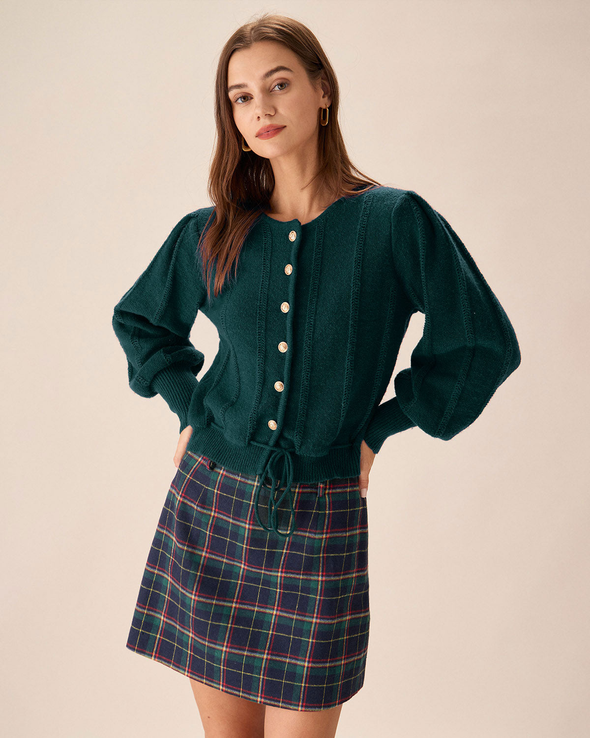 Ella Paris™ | Cardigan en maille à manches de lanterne verte