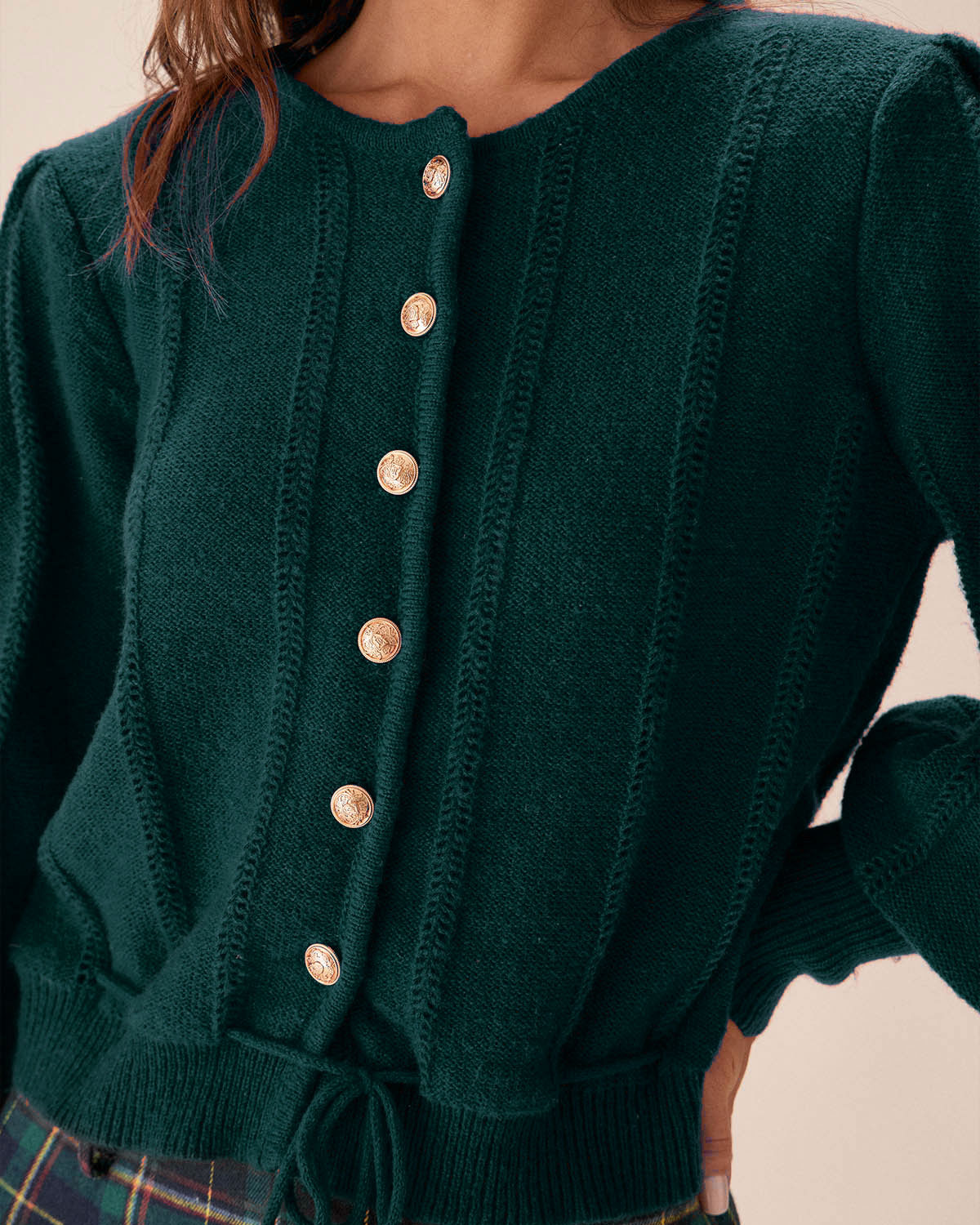 Ella Paris™ | Cardigan en maille à manches de lanterne verte