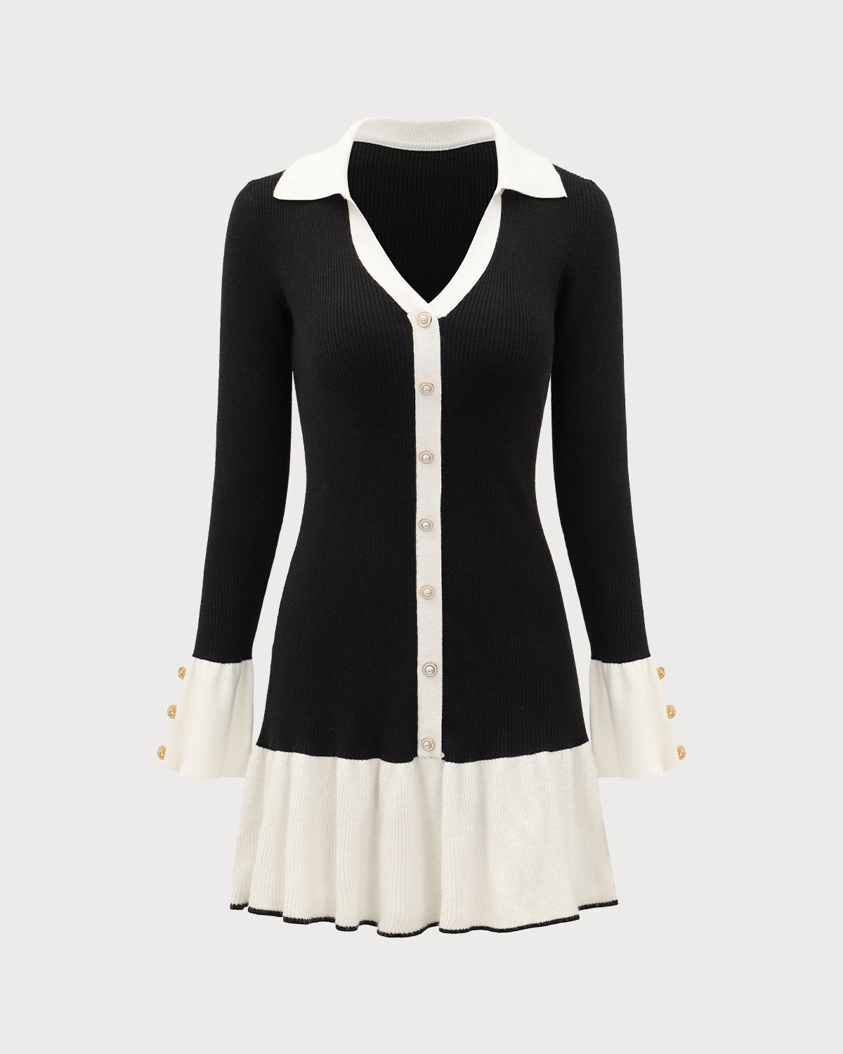 Ella Paris™ | Robe pull noire à manches évasées contrastantes