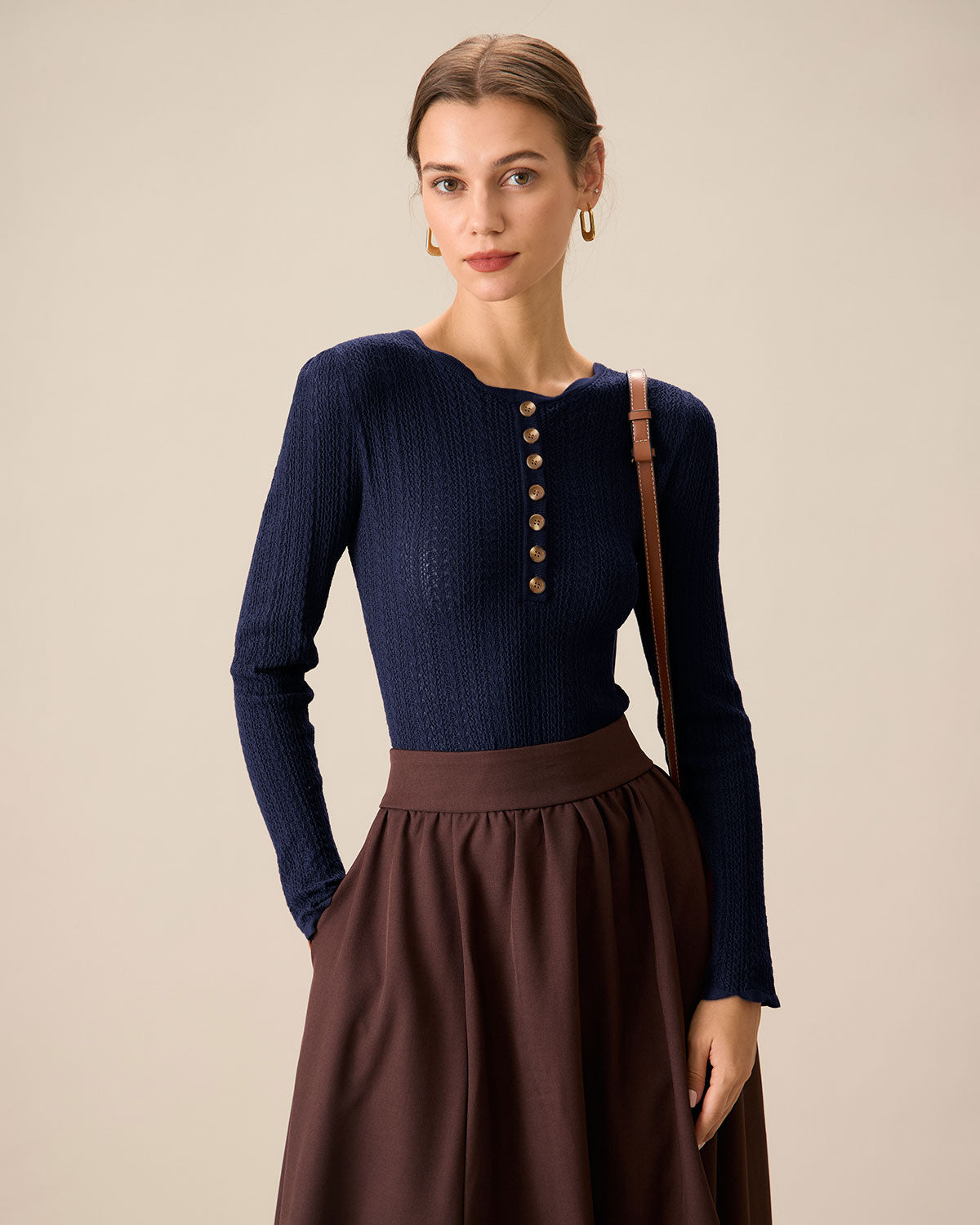 Ella Paris™ | Pull à col rond et étroit, marine