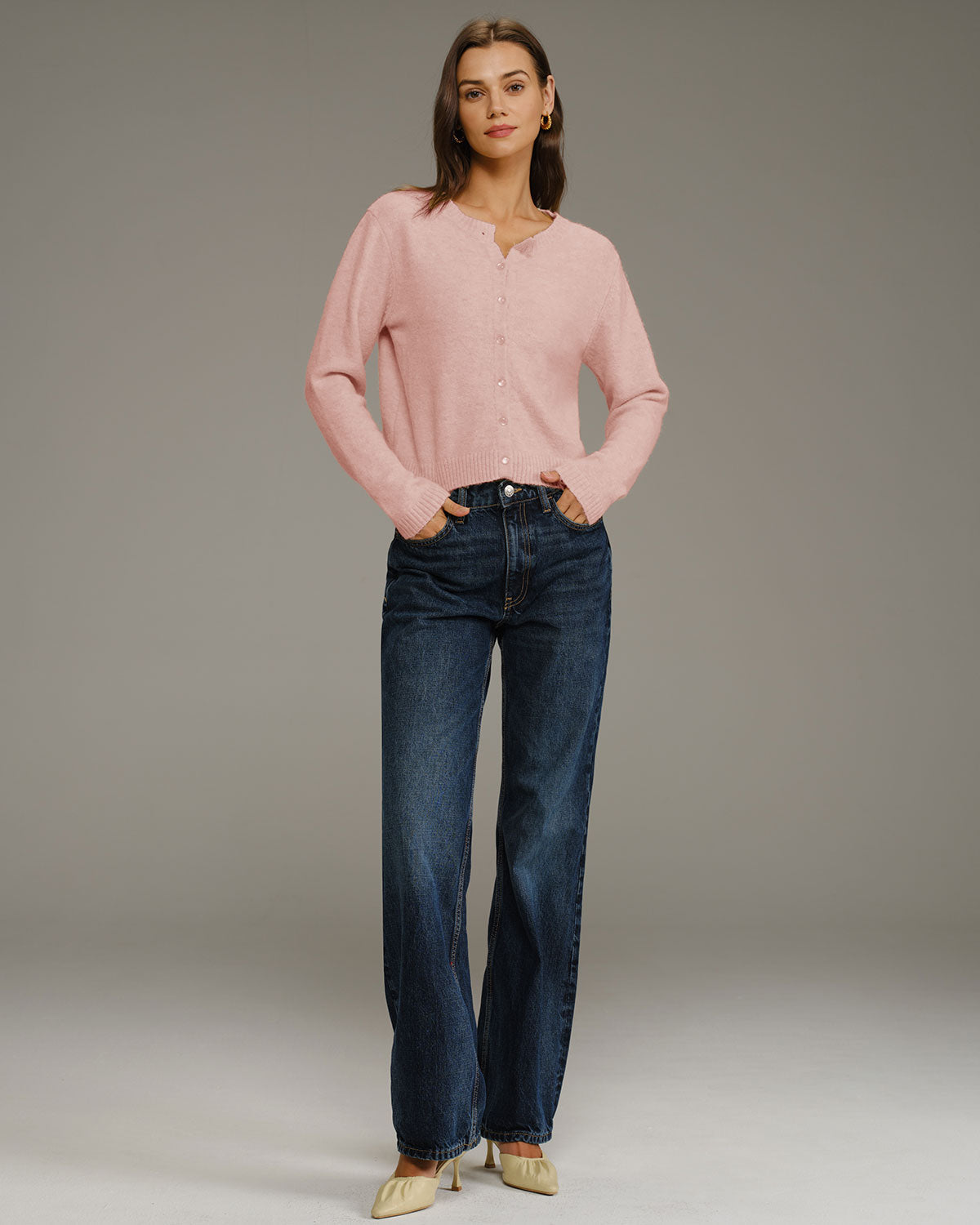 Ella Paris™ | Cardigan en tricot à col rond rose