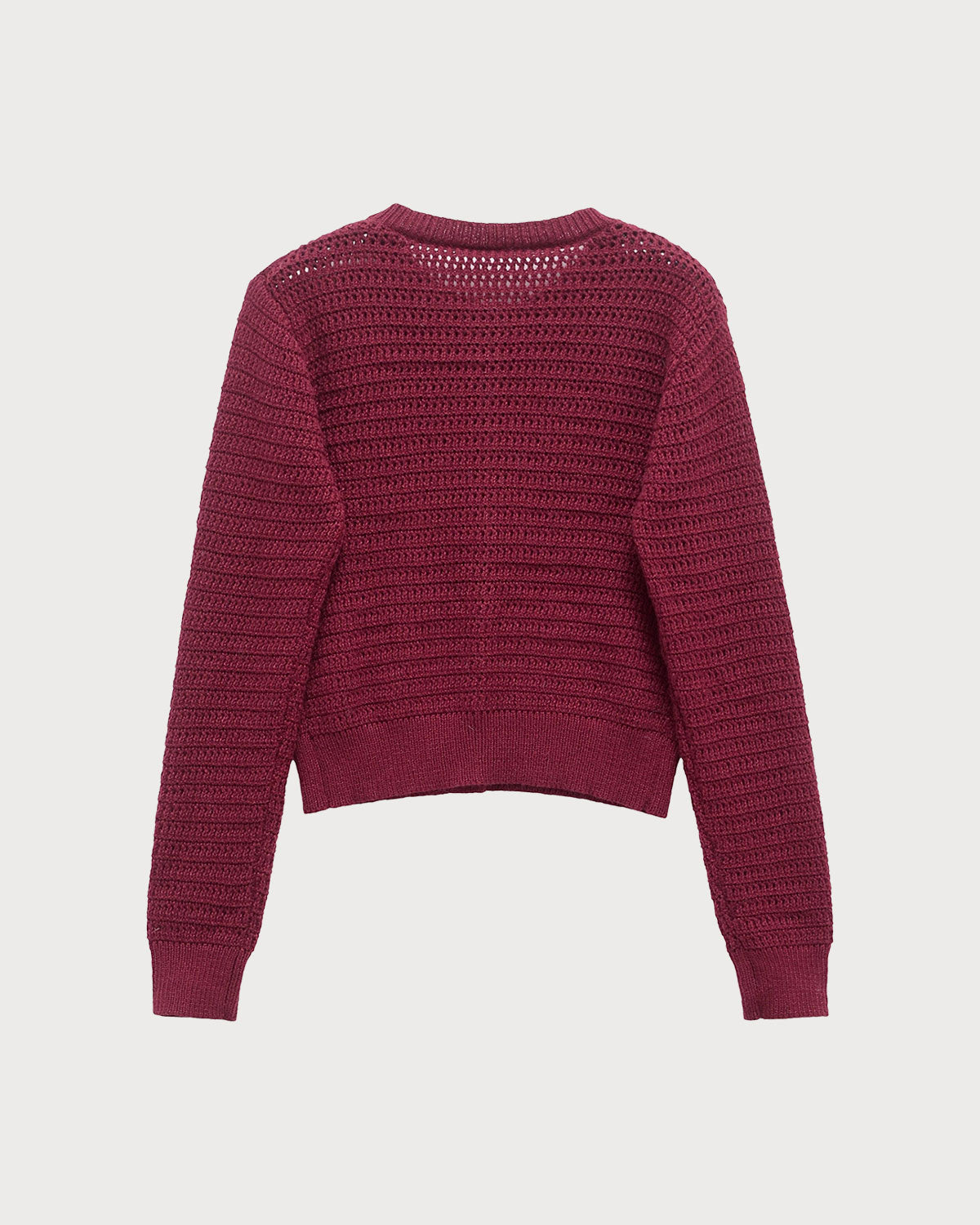 Ella Paris™ | Cardigan en maille rouge bordeaux à col rond et boutonnage simple