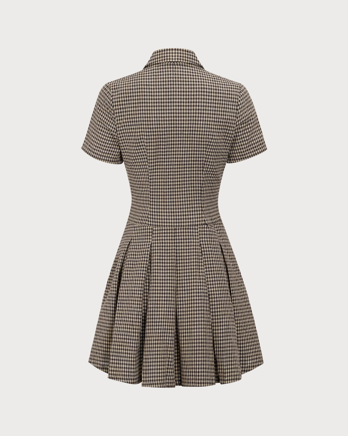 Ella Paris™ | Robe mini plissée à carreaux marron avec col à revers