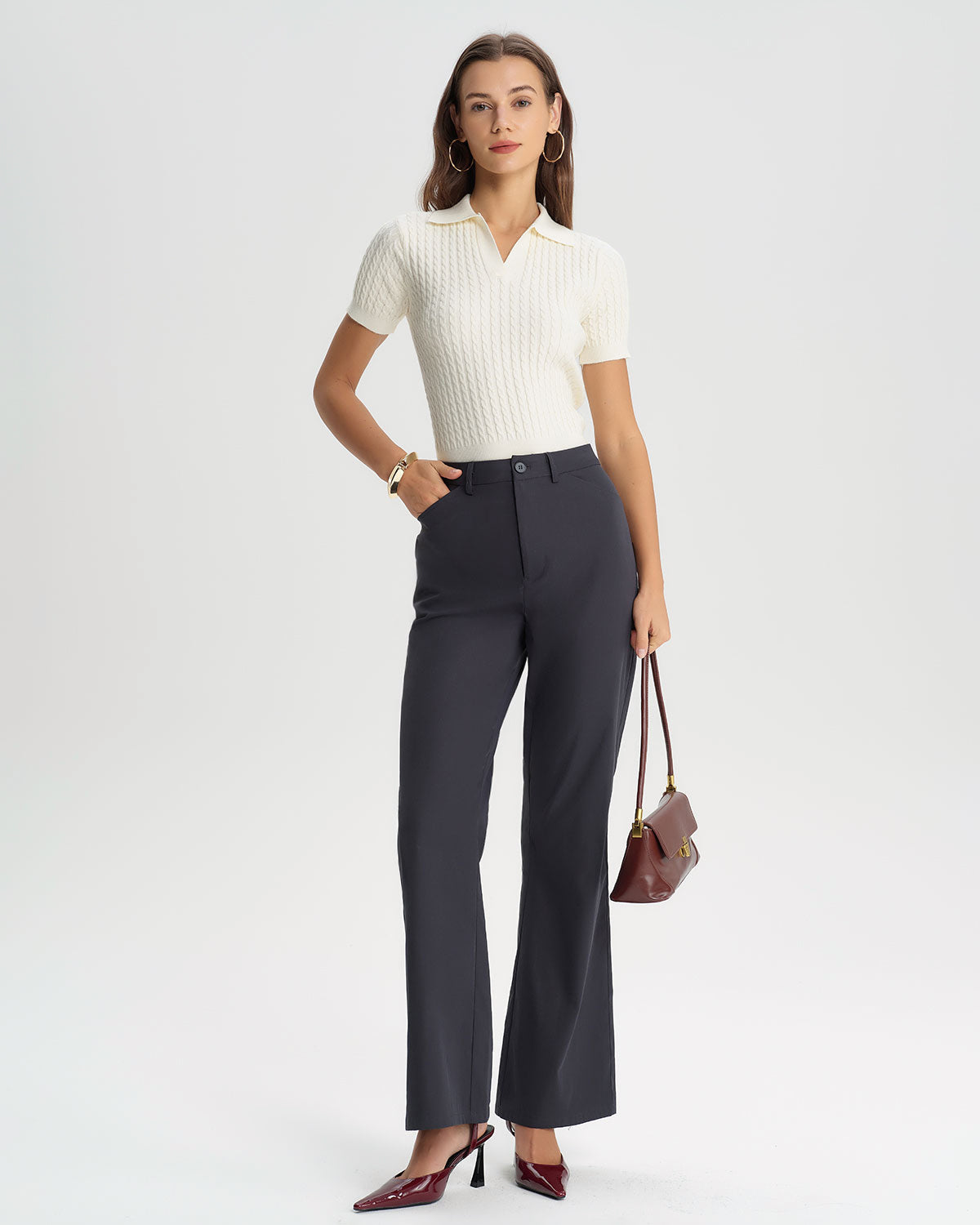 Ella Paris™ | Pantalon évasé à taille naturelle gris