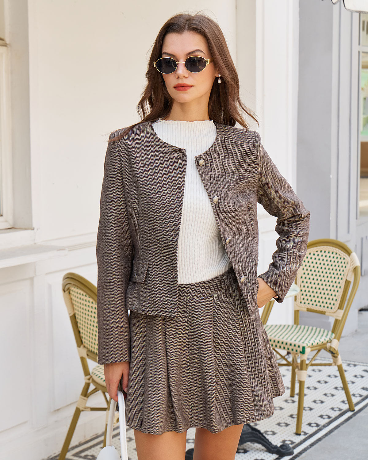 Ella Paris™ | Veste brune à poches boutonnées