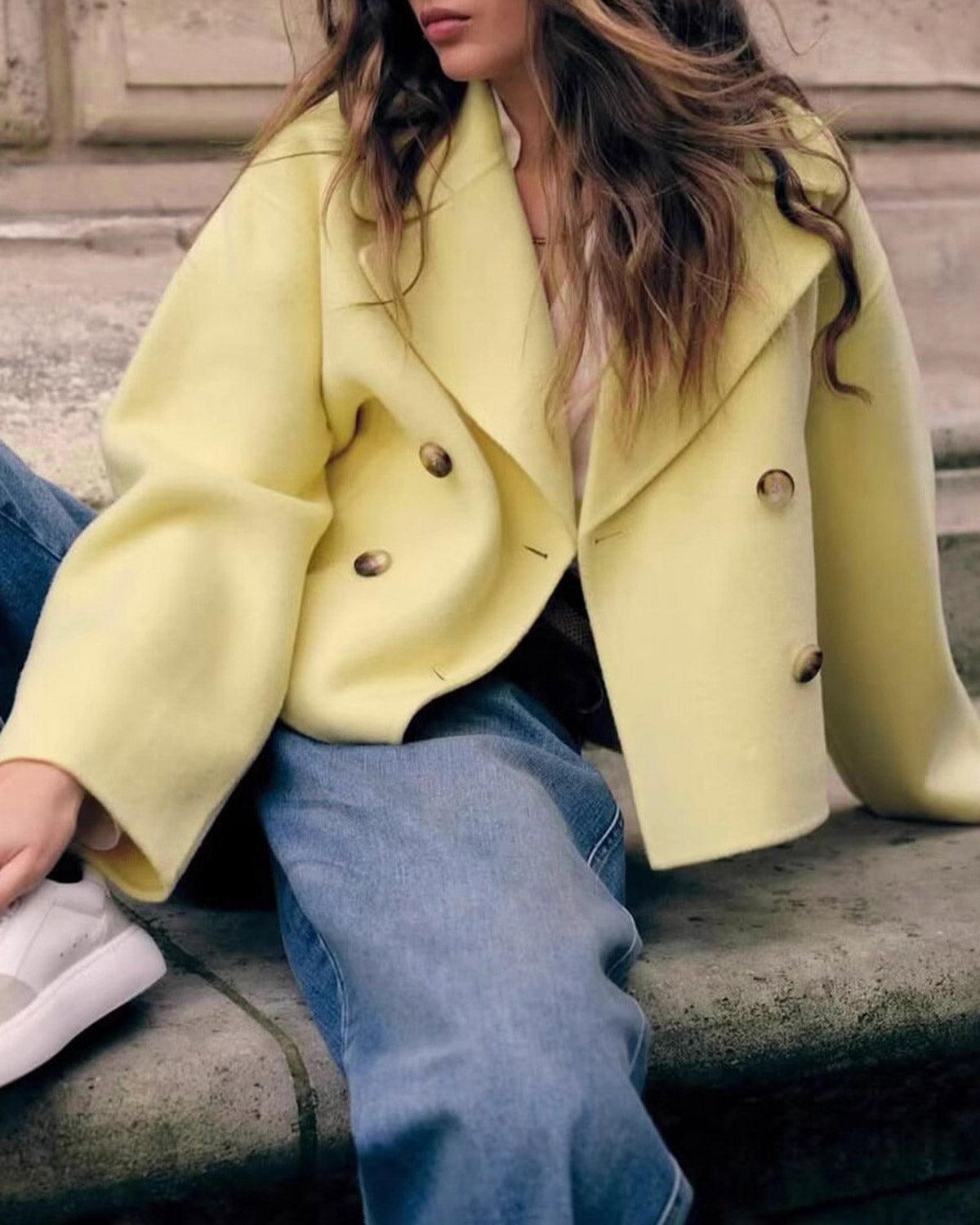 Ella Paris™ | Yellow Double Breasted Pockets Jacket