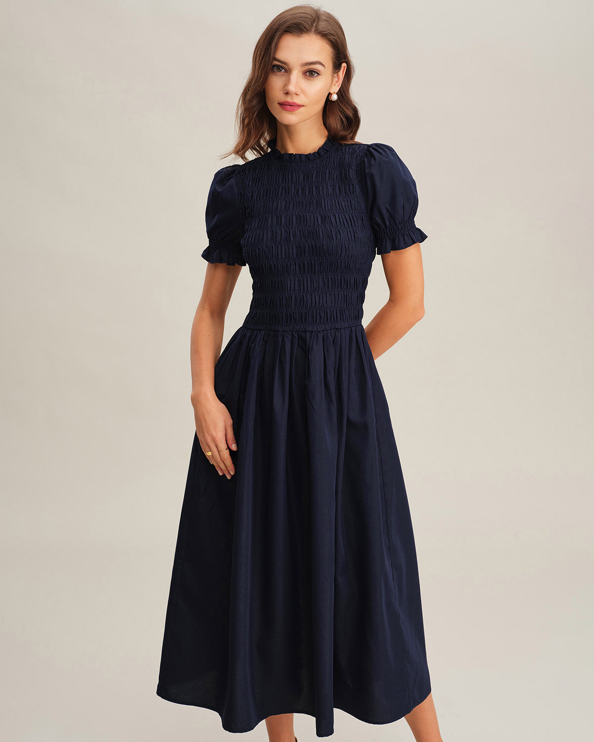 Ella Paris™ | Robe midi trapèze bleue à fronces