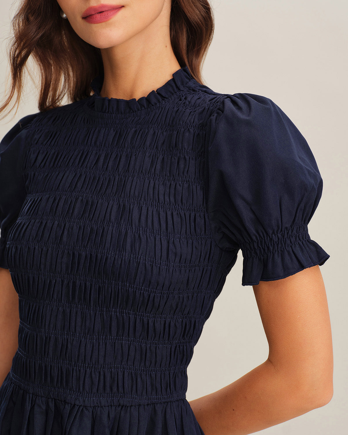 Ella Paris™ | Robe midi trapèze bleue à fronces