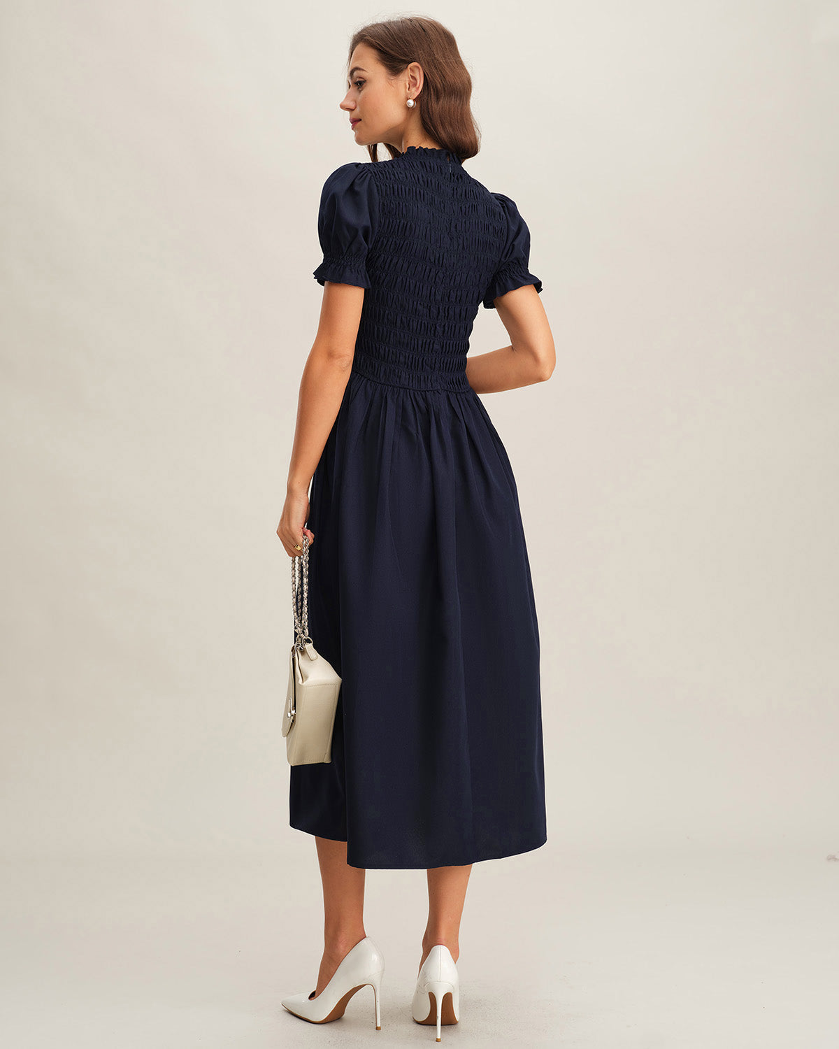 Ella Paris™ | Robe midi trapèze bleue à fronces