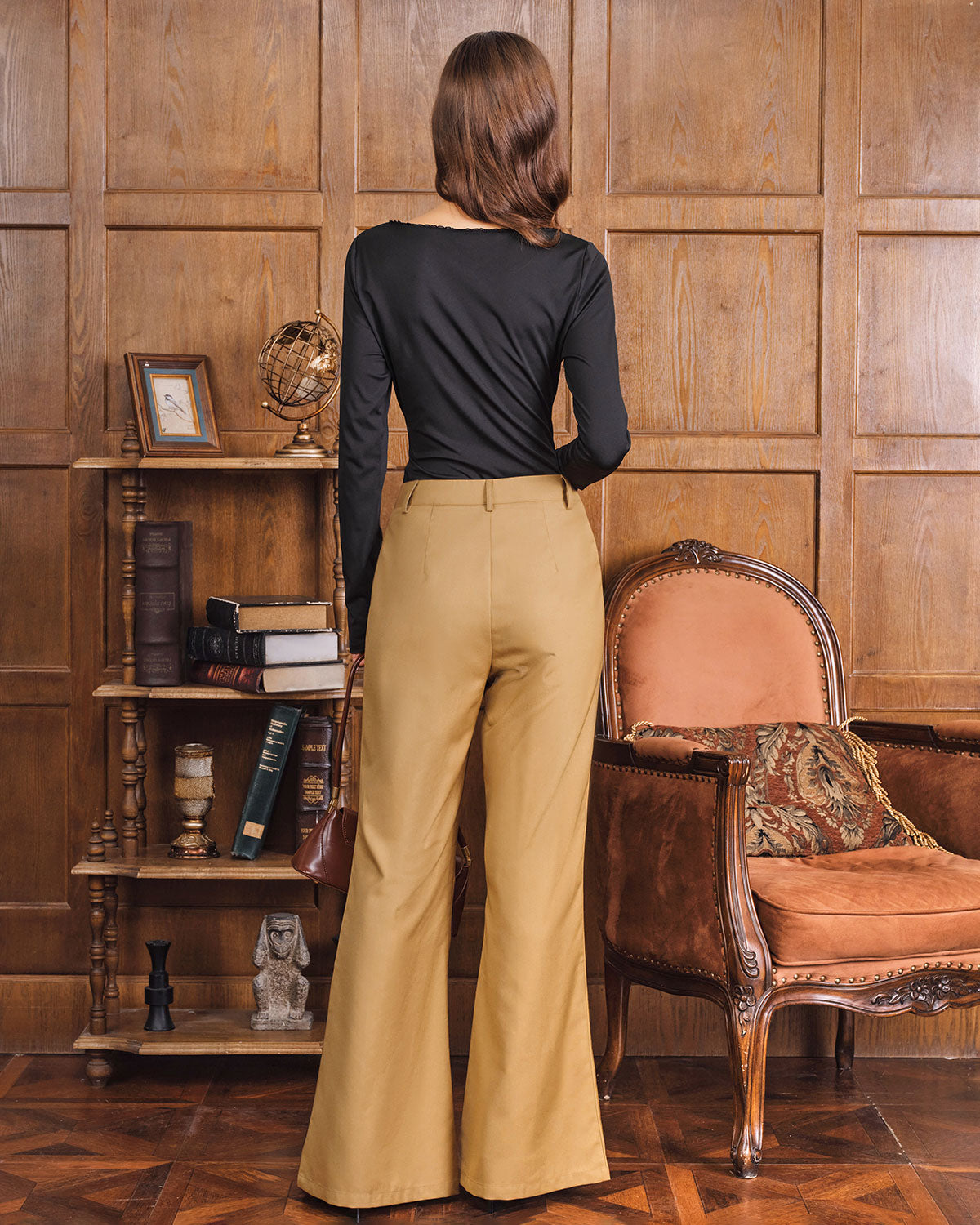 Ella Paris™ | Khaki Natural Waisted Pocket Flared Pants (Pantalon évasé à poches)