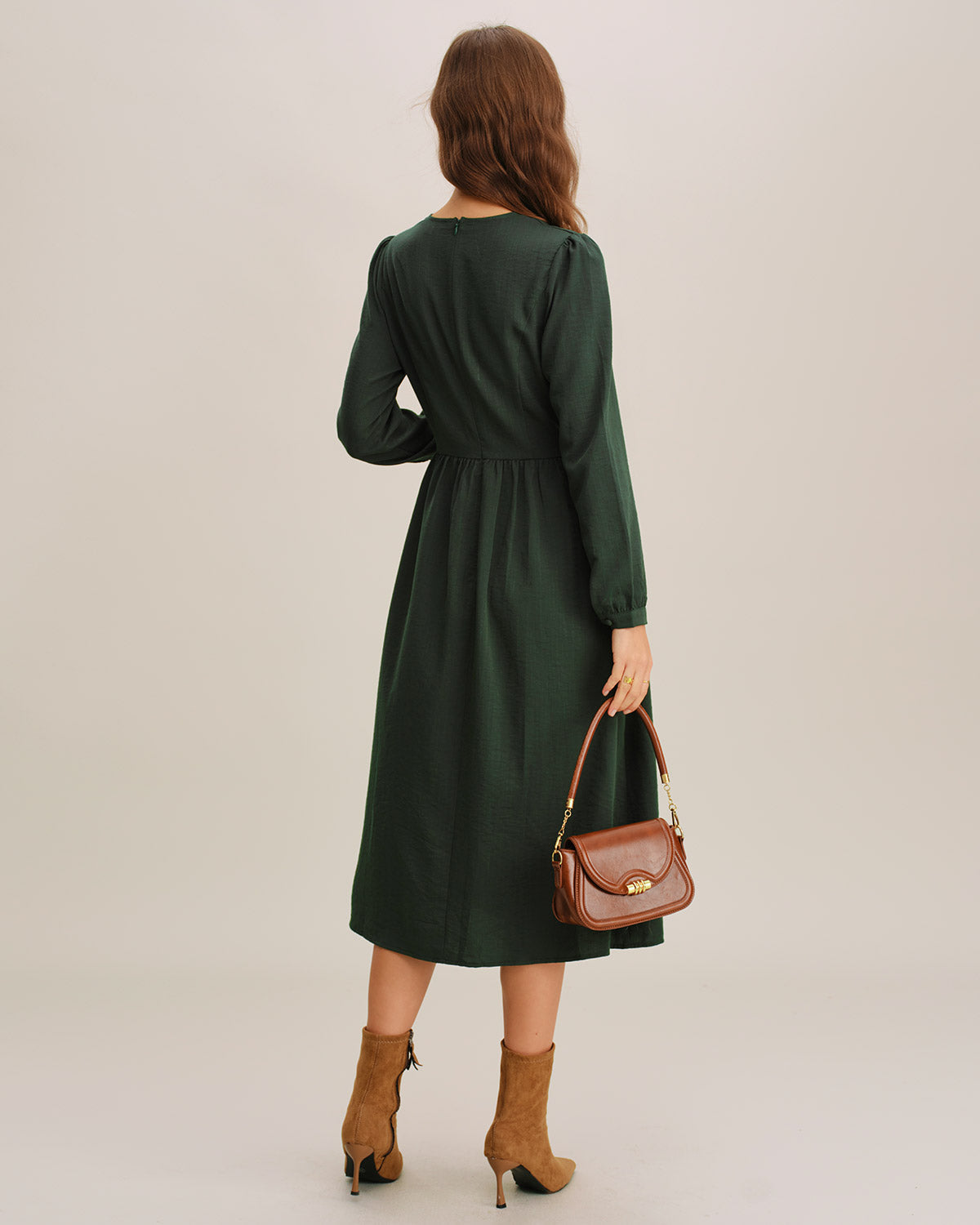 Ella Paris™ | Robe midi trapèze plissée verte