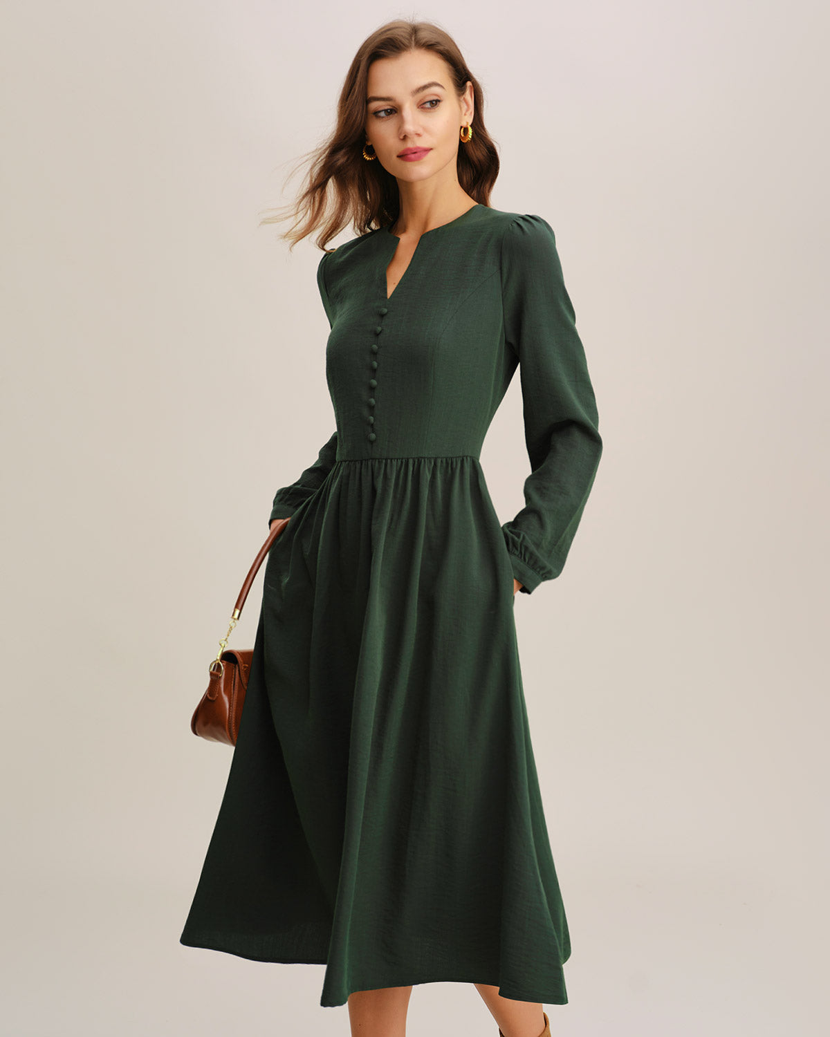 Ella Paris™ | Robe midi trapèze plissée verte